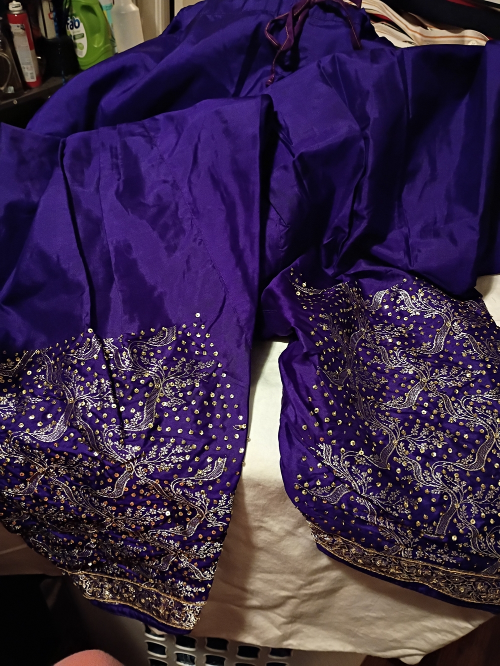 Embellished Purple Sari Pants with Gold Detailing One size